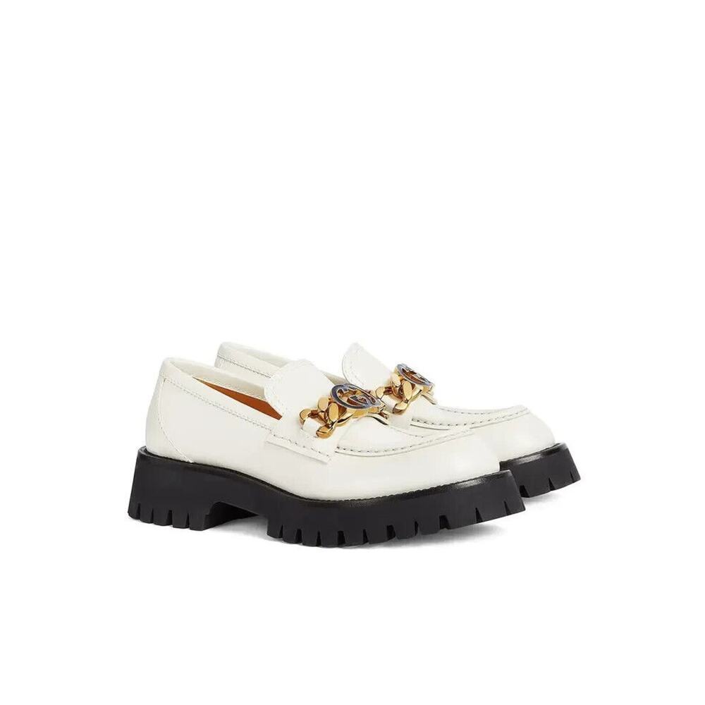 NIB Gucci Jeanne Interlocking G EU 38 Loafers White Leather Lug Sole Shoes $1190